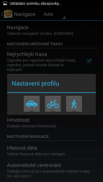 OsmAnd Mapy a Navigace: nastavení profilu