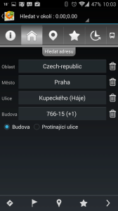 OsmAnd Mapy a Navigace: zadání adresy
