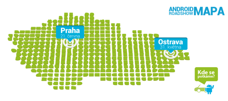 Android RoadShow mapa Ostrava a Praha