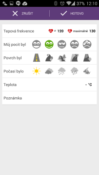 Zadání informací o průběhu cvičení