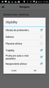 Nastavení objížděk