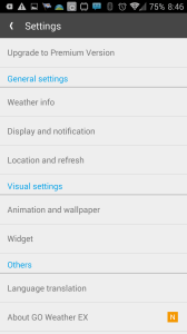 GO Weather Forecast: nastavení