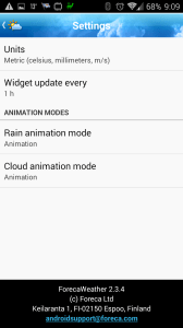 ForecaWeather: možnosti nastavení