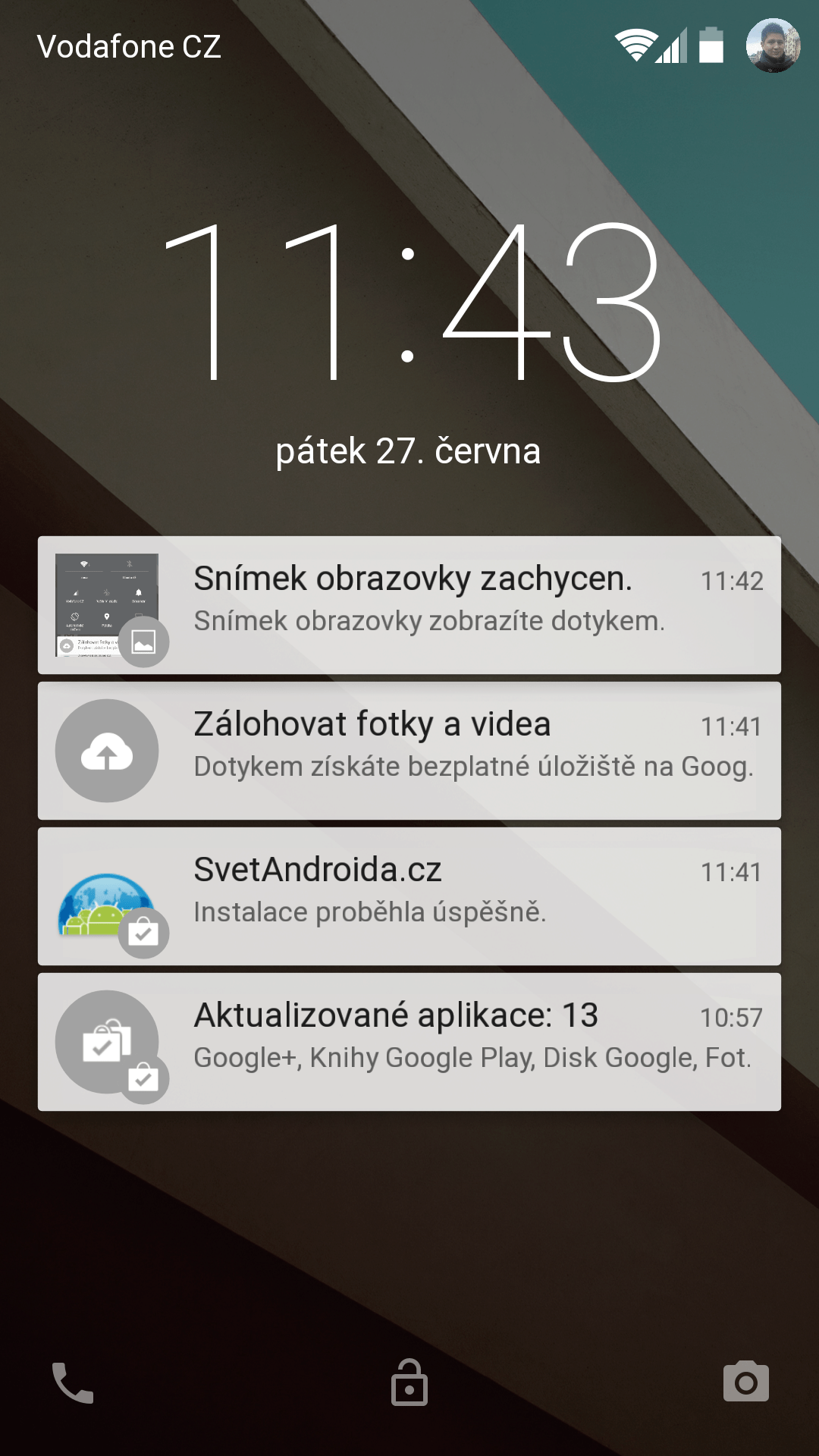 Android L zamykací obrazovka