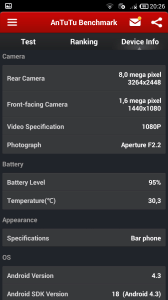 AnTuTu Benchmark - Informace o zařízení - Fotoaparát a baterie