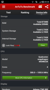 AnTuTu Benchmark - Informace o zařízení - Úložiště a procesor