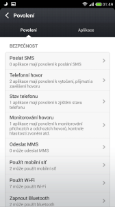 Možnosti aplikace Povolení