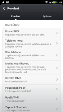 Možnosti aplikace Povolení