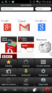 Opera Mobile Classic: nabídka aplikace
