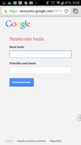 A už můžete zadávat nové heslo k účtu Google