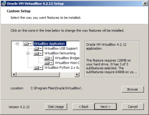 Instalace VirtualBoxu: výběr komponent