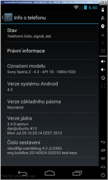 Virtuální stroj: Sony Xperia Z s Androidem 4.3