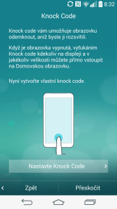 Úvodní nastavení - odemykání funkcí Knock Code