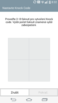 Úvodní nastavení - odemykání funkcí Knock Code