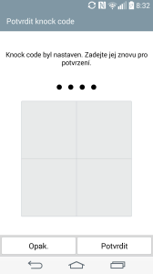 Úvodní nastavení - odemykání funkcí Knock Code