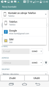Výběr úložiště kontaktu
