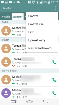 Možnosti výpisu historie