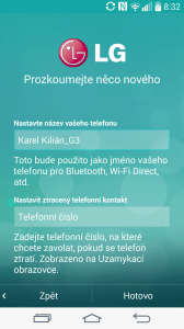 Úvodní nastavení - název telefonu a telefonní číslo