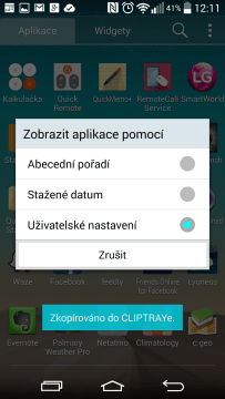 Seznam aplikací - způsob řazení
