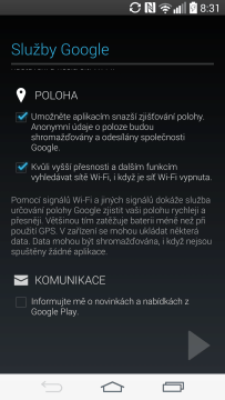 Úvodní nastavení - služby Google