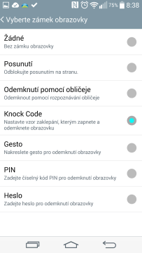Možnosti odemykání obrazovky