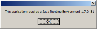 Aplikace vyžaduje knihovny Java Runtime Environment 1.7.0_51
