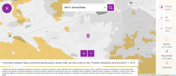 Vodafone Turbo Internet test pokrytí Blata