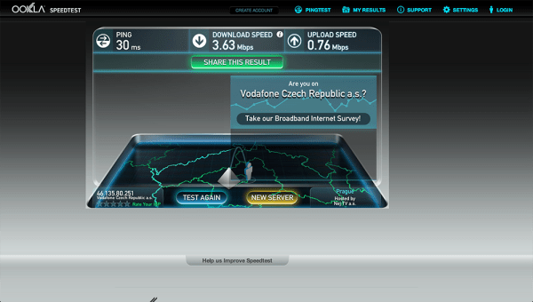 Vodafone Turbo Internet test rychlsoti 2
