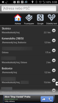Navigace: zadání adresy