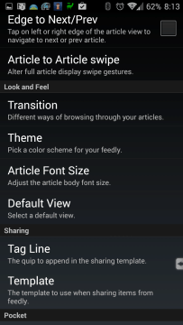 Možnosti nastavení aplikace Feedly