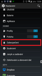 Pokračujte do sekce Zabezpečení