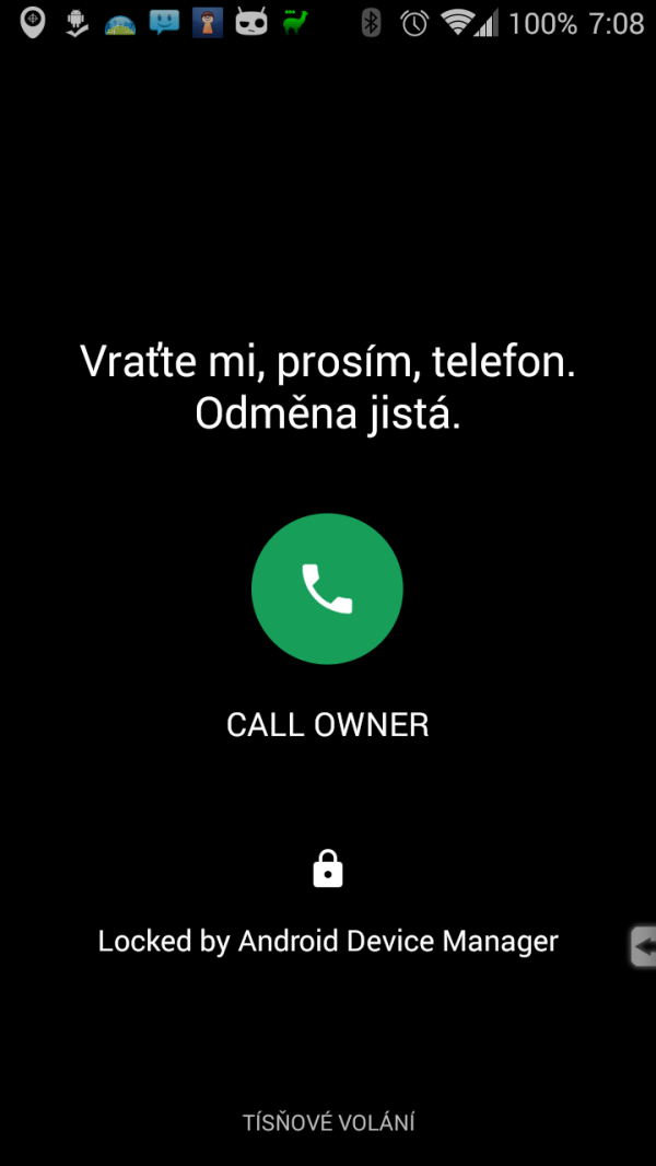 Na obrazovce zařízení se zobrazí zadaný text a zelené tlačítko pro vytočení zvoleného čísla