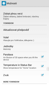 Možnosti nastavení aplikace YoWindow