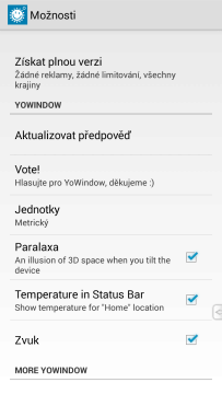 Možnosti nastavení aplikace YoWindow