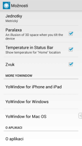 Možnosti nastavení aplikace YoWindow