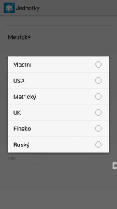 Možnosti nastavení: výběr jednotek
