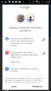 Přihlášení účtem Google - požadavky na oprávnění