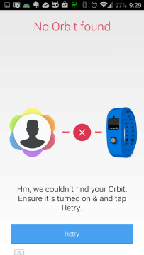 Neúspěšné párování s náramkem Orbit