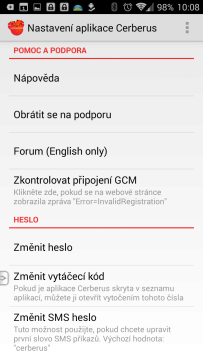 Cerberus proti krádeži: prostředí aplikace