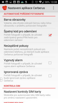 Cerberus proti krádeži: prostředí aplikace