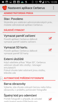 Cerberus proti krádeži: prostředí aplikace
