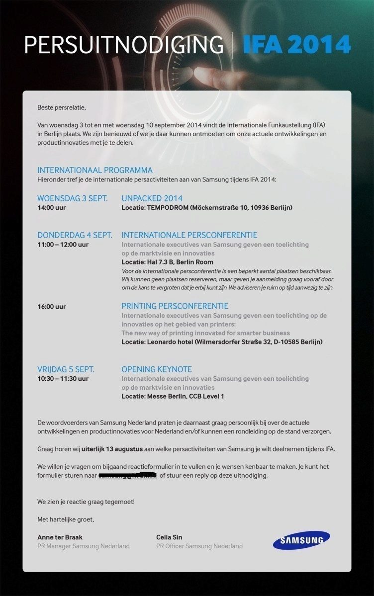 Pozvánka na akci Samsung Unpacked 2014
