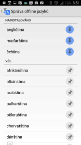 Přehled stažených a dostupných jazyků