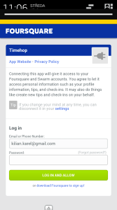 Propojení se sociální sítí Foursquare