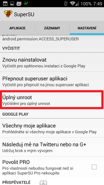 Klepněte na položku Úplný unroot