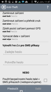 Zapnutí ovládání přes SMS příkazy