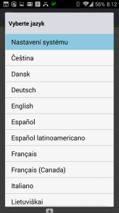 Výběr jazyka aplikace