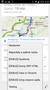 Kontextová nabídka aplikace Google Now