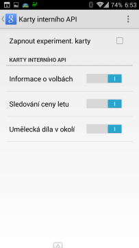 Zapnout experimentální karty
