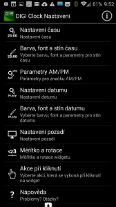 Možnosti nastavení widgetu Widgety DIGI Clock Widget